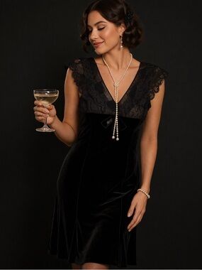 Vintage NWT Armani Collezioni Lace Velvet Bow Black Cocktail Mini Dress Size 4